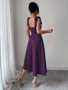 elegante y romántico para mujer con lazo decorativo en la cintura y corte evasé sin mangas - Morado - Ver 2