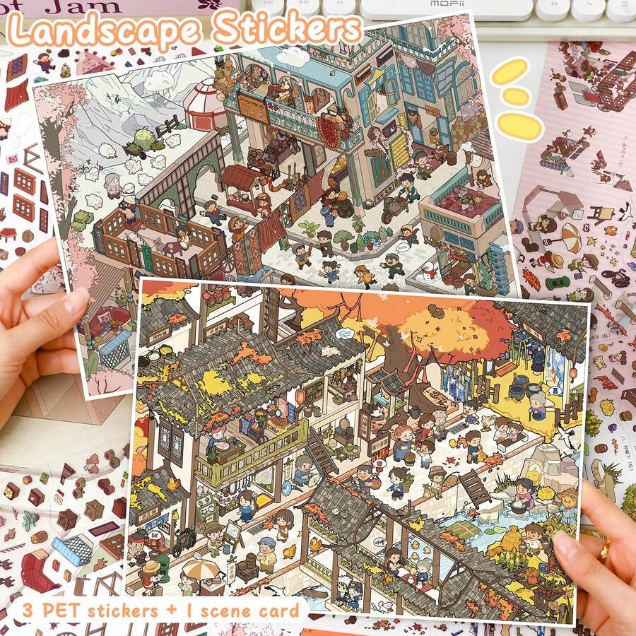 New Large Scene Stickers, Adult Scenery Stickers, House Stickers, Miniature Scene Stickers, Landscape Stickers, Reusable, Multiple Sizes Available - A - View 1
