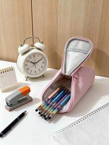 Customizable Text LOGO Personalized Name Large Capacity Vertical Pencil Case, Rainbow & Black Touchscreen Ballpoint Pen, Smartphone & Tablet Capacitive Stylus Pen, Vertical Large Capacity Design, Durable Canvas Material, Multiple Fresh Colors Available, Suitable For Students, College Students, Office Workers, Stationery Lovers, Classroom Learning, Office Desk Storage, Exam Preparation, Back To School Gift - Multicolor - View 8