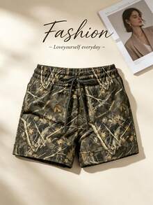 Women's Fashion New Digital All-Over Print Casual Sports Shorts Summer - Dark Green - View 1