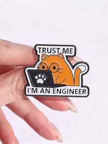 Pin esmaltado "Confía en mí, soy un ingeniero", insignia con tema de programador, diseño de gato, accesorio de moda único, regalo perfecto para amantes de la tecnología - Naranja - Ver 7