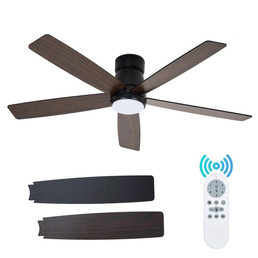 Ventilador de Techo de 52 Pulgadas con Luz LED Regulable y Control Remoto Motor DC Silencioso Reversible 3 Temperaturas de Color Ajustables para Dormitorio Sala de Estar - Ventilador de techo – Negro – Montaje empotrado - Ver 1