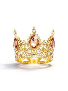 1 pieza Corona nupcial, corona de princesa redonda lujosa y brillante con decoración de flores para vestido de novia, accesorios para el Día de San Valentín, verano, playa, elegante, fiesta - Multicolor - Ver 6