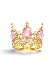 1 pieza Corona nupcial, corona de princesa redonda lujosa y brillante con decoración de flores para vestido de novia, accesorios para el Día de San Valentín, verano, playa, elegante, fiesta - Multicolor - Ver 15