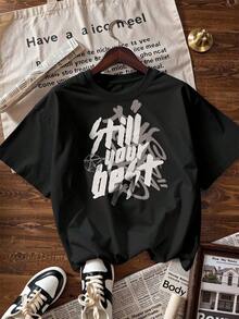 Short-Sleeve T-Shirt With Motivational Slogan In Street Art Style.  Short-Sleeve T-Shirt For Spring And Summer 2026, Made In Mexico, 180 Grams. Cartoon Print, Couple Design, Suitable For Indoor Or Outdoor Wear. Crew Neck, Unisex, Ideal For Office And Leisure. One-Pack. - BK-P631577SLNDXZGY380 - 查看 4