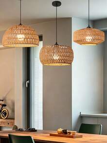 1 chiếc chao đèn treo bằng mây tự nhiên, chao đèn hình trống oval thủ công, chao đèn rỗng kiểu Boho, thích hợp cho phòng ăn, phòng ngủ, đảo bếp, địa điểm tổ chức tiệc. - Hình bán nguyệt - Xem 4