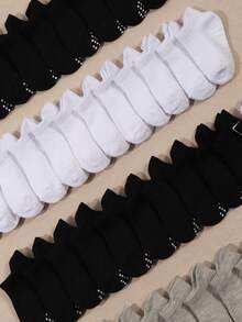 20 Pairs Baby Summer Solid Color Non-Slip Black/White/Gray Short Socks, 10/5 Comfortable Breathable Crew Socks With Non-Slip Bottoms, Ideal For Infants Crawling And Daily Wear - Multicolor - View 4