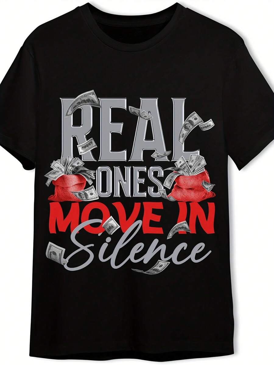 Camiseta para hombre - Estampado llamativo de dinero, diseño divertido e inspirador - Camiseta de manga corta holgada para hombre, estampado con letras, tela cómoda y transpirable, adecuada para uso diario informal, excelente opción de regalo. Adecuada para fiestas y uso diario, perfecta para vacaciones y momentos de ocio. Ideal para fiestas y vacaciones en familia. - Negro - Ver 1