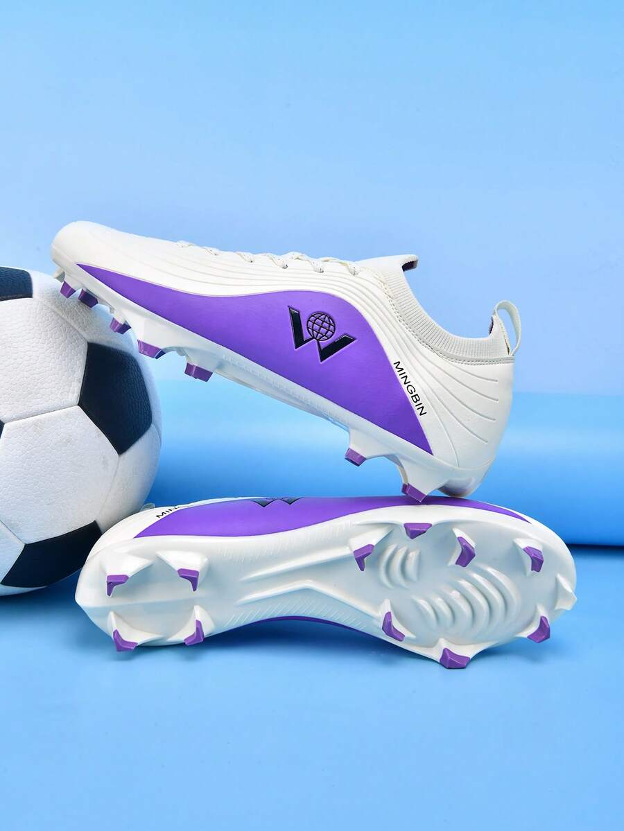 MINGBIN 1 Pair Women's Soccer Shoes, Low-Top Competition & Training Shoes, Outdoor Natural Grass, Youth American Football Shoes, Professional Sports Shoes, PU Front Lace-Up, AG/FG Long Cleats - White - View 1