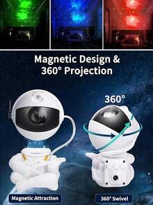 Astronaut Hugging Moon For Galaxy Night Light With 8 Modes, Remote Control & 360° Rotation - USB Powered LED Star Projector For Bedroom Decor, Game Room, Home Theater Ceiling - Perfect For Christmas & Halloween - Colored Light - View 3