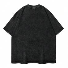 Camiseta de manga corta de algodón puro con estampado de estrellas para mujer, estilo Harajuku japonés, corte holgado, lavada y desgastada, adecuada para parejas. - Blanco - Ver 4