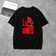 Camiseta de manga corta de algodón puro, única, moderna, retro, de nicho, de alta gama, estampada, nueva para el verano, ropa casual para mujer. - Negro - Ver 3
