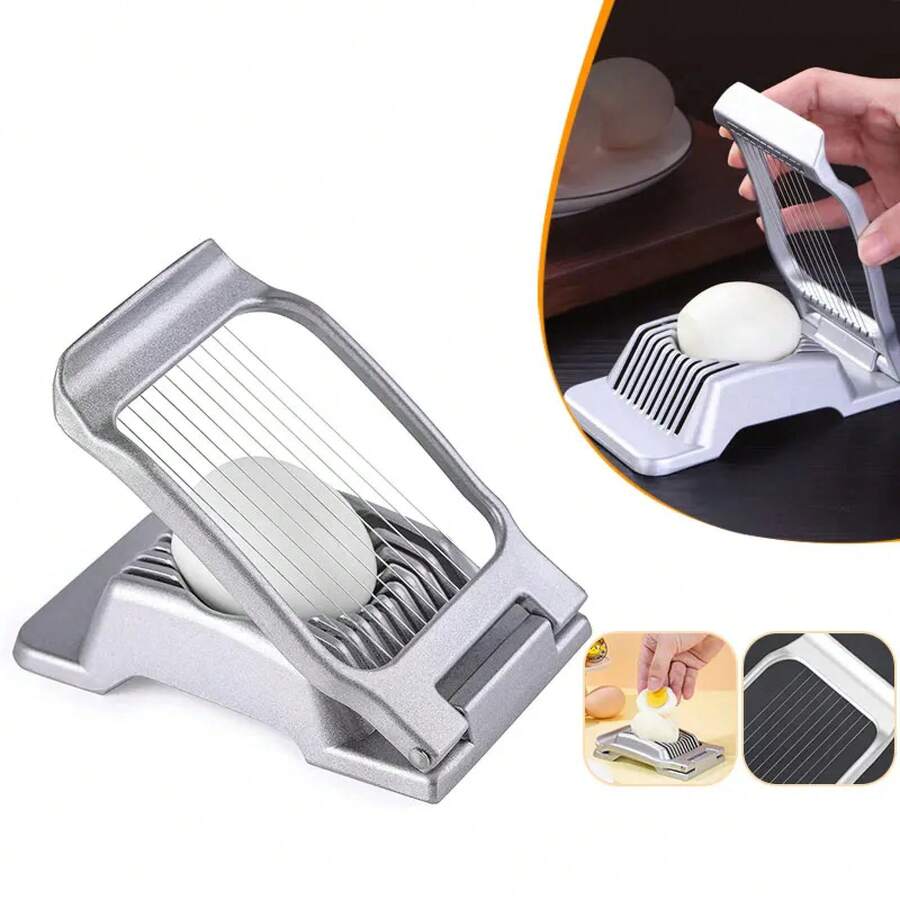 Cortador Multiusos de Aluminio con Alambre de Acero Inoxidable, Rebanador para Huevos Duros, Fresas y Todo Tipo de Frutas Blandas, Herramienta Resistente de Cocina - Gris - Ver 1