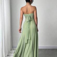 Women's New Casual Elegant Mint Green Ribbon Backless Dress, There Are Three Ways To Wear It, You Can Match It With Different Outfits, Suitable For Daily Casual Outings, Beach Vacations, Garden Parties And Other Occasions/Pride Outfits Women/Acation Outfits Woman/Birthday Dress/Teacher Outfits For Women - Azul - Ver 3