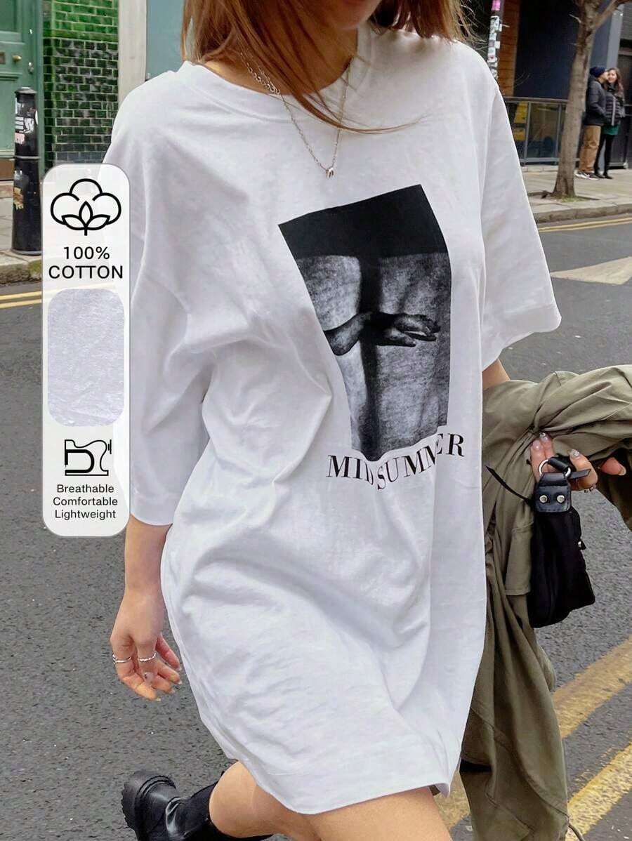 Camiseta oversize con gráfico de mano y letra, de hombros caídos, estilo urbano - Multicolor - Ver 1