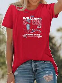 Image Of  Driver Carlos Sainz With A Williams Car Highlighting The Passion For Speed, Determination And Competitive Spirit. Women's T-Shirts, 220g, Soft, Comfortable, Ideal For Motorsport Fans. - 白色 - 查看 2