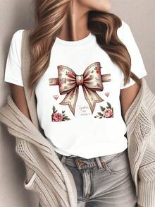 Camiseta cómodara mujer hecha de telura con un lazo vintage, querubín y diseño de flor para el Día de San Valentín - Blanco - Ver 2
