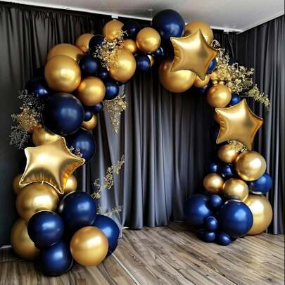 Königsblau und Gold Ballon Bogen Set, 132 grau-blaue und goldene Latex Ballons und Stern Folien Ballons, geeignet für Geburtstagsfeiern, Hochzeiten, Junggesellenabschiede, Jahrestage und Geburtstagsdekoration.