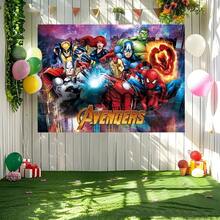1Pcs A Vengers S Uperhero Theme Backdrop, Iron Man C Aptain America S Piderman Party Decorations For Photo Booth, Avengers Alliance Photography Background, Cake Table Decor, Outdoor Indoor Celebration Wall Banner, Backyard Party Photo Prop Supplies, School Event Poster Decor, Bedroom Wall Hanging Art - 多色-A - 查看 4