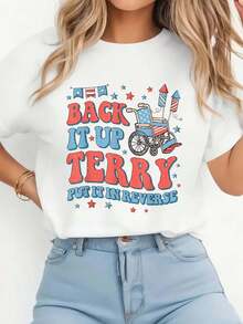 Back Up Terry Put It In Reverse Firework 4th Of July Funny T-Shirt1578 Print T-Shirt Casual Crew Neck Short Sleeve Comfort Tee Top For Spring & Summer Women's Clothing - 白色 - 查看 6
