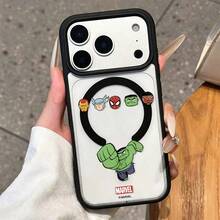 Miniso 漫威蜘蛛人綠巨人卡通小眾設計magsafe磁力充電充電適用於iphone17promax/16pro/15plus/17air/14/13/12/16promax/15pro男款防摔保護殼相容apple - 黑色 - 查看 1