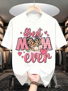 1 pieza Camiseta de Mamá con Diseño Floral de Corazón y Estampado de Leopardo, Es una Camiseta Perfecta para Regalar a Amigos y Familiares en Cualquier Día Festivo o Ocasión Especial, 180g 100% Algodón - Blanco - Ver 2