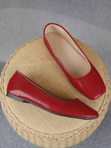 XBYASDF 2026 New Women's Square Toe Flat Shoes, Red Woven Slip-On Ballet Shoes, Comfortable Elegant Office Shoes - Red - View 3