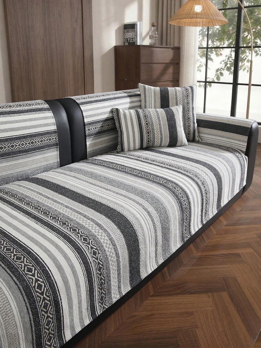 1pc New Chenille Luxury Sofa Cushion Cover, 1/2/3/4 Seater Sofa Seat Pad, Armrest Backrest Protector, Non-Slip, Suitable For All Seasons - Grey - View 1