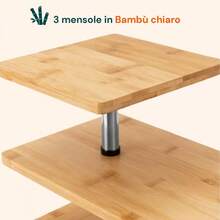 Mensola Angolare Avilia per Cucina, 3 Ripiani, Legno, Bambù, Struttura in Acciaio, Scaffale Angolare, Portaspezie in Bambù con Ganci - 1 - Visualizzare 3
