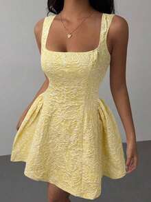 Vestido de verano blanco sin mangas, de unicolor, de largo midi, simple y casual para uso diario - Amarillo - Ver 6