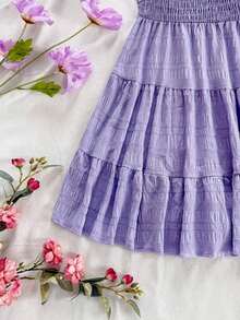 Vestido Casual de Tanque Halter Cuello con Dobladillo Plisado unicolor para Mujeres en Verano - Morado 2 - Ver 5