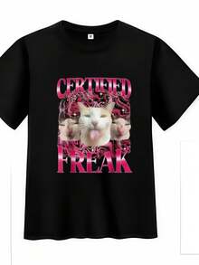 Lustiges Katzen-Meme-T-Shirt – Leuchtend pinkes Grafikdesign, normale Passform, kurze Ärmel, maschinenwaschbar, Freizeitkleidung für Teenager und Erwachsene, Sport-T-Shirt | Mode | Strapazierfähige Freizeitkleidung - Schwarz - Übersicht 8