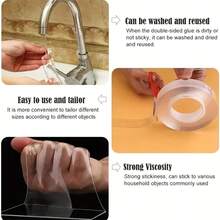 1 cuộn băng keo hai mặt trong suốt, bao bì bong bóng nano trong suốt và bền chắc, băng keo hai mặt có độ bám dính cao dùng để cố định đồ vật lên tường, kính hoặc gạch mà không cần khoan. - trong suốt - Xem 3
