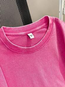 Camiseta de hombre Halloween 220g algodón lavado regalo de Navidad para hombre camiseta de talla grande regalo divertido y original enviada desde almacén local diseño estampado a la moda corte holgado letras elegantes elección perfecta cuello redondo top versátil estilo vintage desgastado playeras de hombre camiseta de mujer nacional envio - Rosa Fucsia - Ver 3