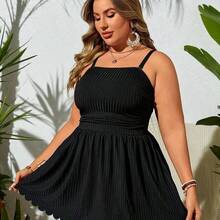 Swim Lushoire Plus Size Women's Solid Color Ruched Camisole Top And Triangle Bottoms Bikini Swimsuit Set - Negro - Ver 6