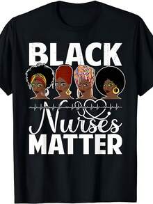 Cotton T-Shirt With A Simple And Versatile Design, African American Nurse Theme, Unisex, Nursing Clothing, Round Neck, Professional Casual Wear, Medical Defense Theme - 黑色 - 查看 7