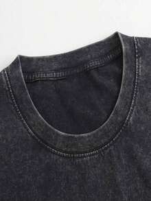 Camiseta unisex vintage de manga corta, lavada y con aspecto desgastado, de corte holgado y cuello redondo, con texto divertido y patrones originales, estilo casual de moda urbana TQBD - Negro - Ver 2