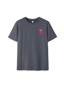 Camiseta retro de campus de Los Ángeles 1993, corte regular, estilo vintage lavado 2026, cómoda parte superior con efecto desgastado de manga corta, ropa casual de verano inspirada en Pinterest - Gris Oscuro - Ver 4