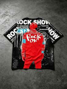 Men's "Rock" Red Silhouette Graphic T-Shirt, Loose Fit Short Sleeve Crew Neck Tee - Multicolor - View 4
