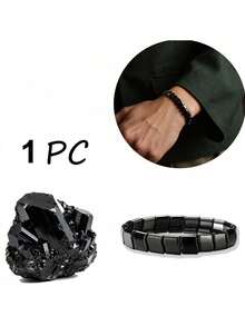 Xiacheng 1/2pcs Hematite Stone Bracelet, Natural Healing Stone Beads Adjustable Elastic Bracelet, Fashion Accessory To Boost Confidence - Black - View 17