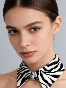 DA FEN QI MI MA 1pc Black & White Striped Detachable Decorative Shirt Collar, Versatile Fashion Collar Accessory - Zebra Stripes - View 6