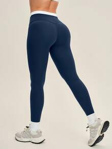 NcmRyu Women's Contrast Color Adjustable Strap Backless Bra And Tight Pants Sports Suit, 1 Set - Blue - View 6