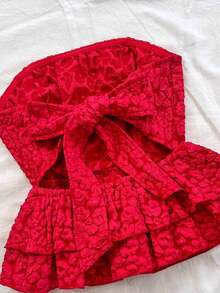 Top tubo sin espalda con lazo de jacquard de ganso casual de vacaciones para damas - Rojo - Ver 5