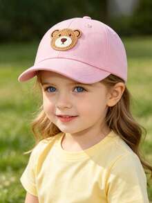 1pc Kids Baseball Cap With Dinosaur Faux Label, Solid Color Sun Protection Cap, Suitable For Outdoor Sun Protection And Daily Casual Use - Bear - View 3