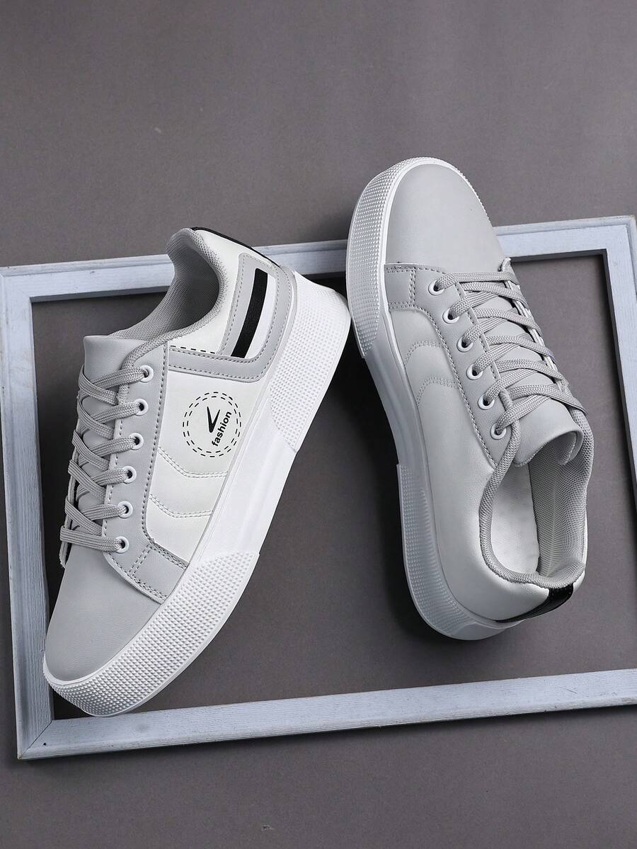 Men's Casual Lace-Up Patchwork Skateboard Shoes, Fashionable Daily Versatile Comfortable Athletic Sneakers For School And Street