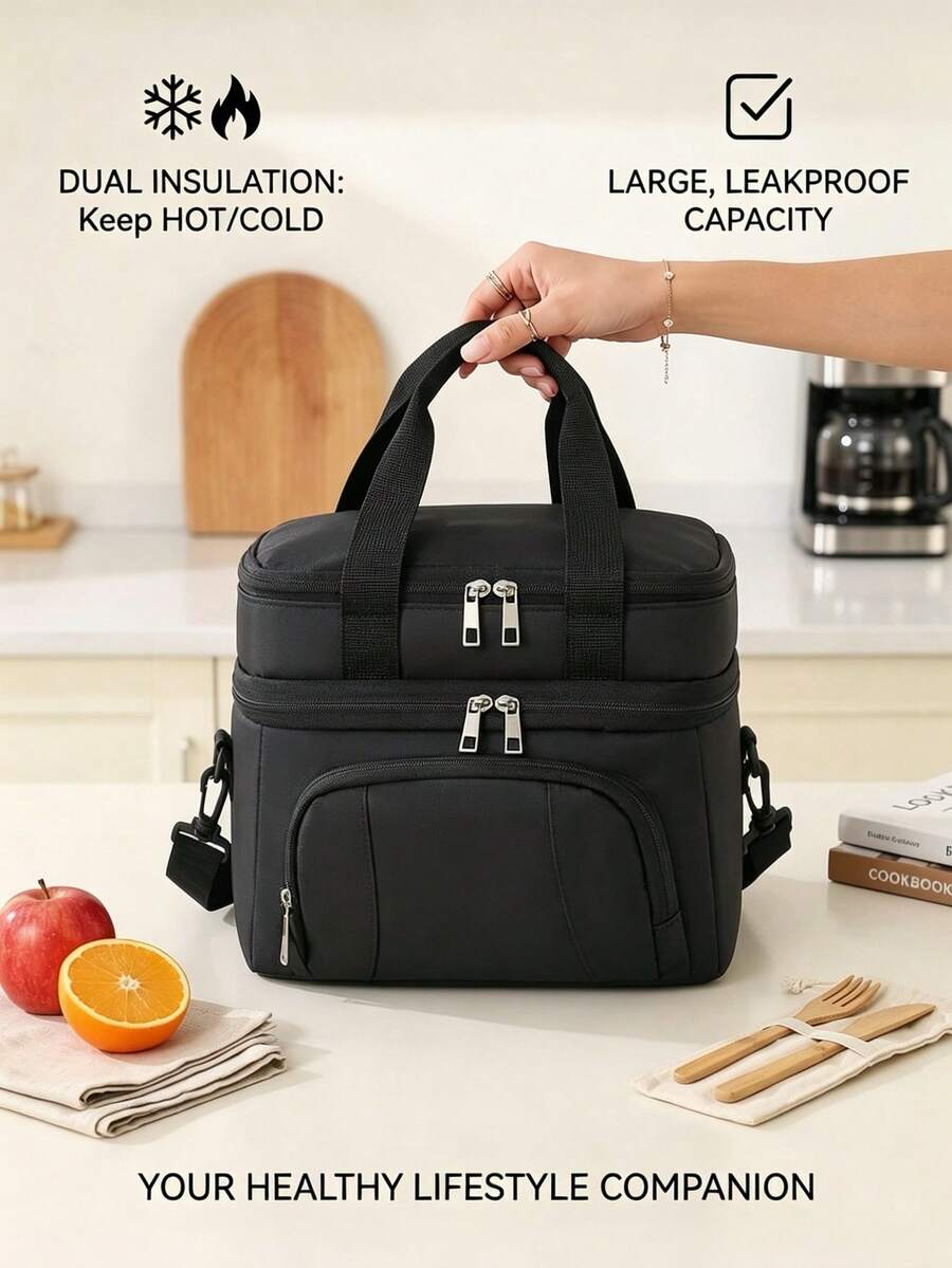 1 túi đựng cơm trưa cách nhiệt hai lớp bằng vải Oxford, dung tích lớn, chống rò rỉ, lớp lót bằng giấy bạc, dây đeo vai có thể điều chỉnh, phù hợp cho nữ, nam, nhân viên văn phòng, học sinh, đi du lịch, dã ngoại, cắm trại và đi làm.