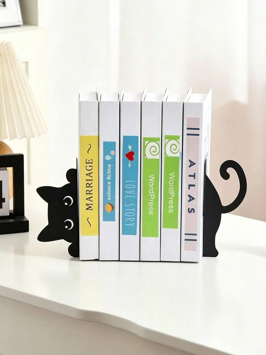 Cute Cat Metal Bookends Iron Kitty Book Holders Office Library Desk Decoration Perfect Gift For Book Lovers Readers Students Teachers Home Shelves Organizer - Multicolor - View 1