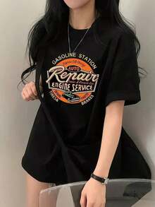 Women's 100% Cotton T-Shirt With Mexican Flag, Short Sleeve T-Shirt For Women, Summer Design, Loose Short Sleeve T-Shirt With Cartoon Print, Pure Cotton Short Sleeve T-Shirt, Top, Basic T-Shirt For Women, Printed T-Shirt, Summer Clothes Suitable For Spring, Summer And Autumn. - 黑色 - 查看 7