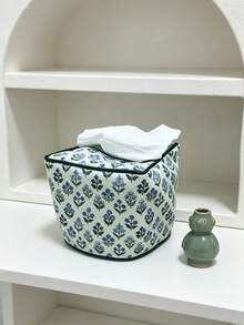 Cubierta estética para caja de pañuelos con estampado floral, soporte cuadrado y suave reutilizable para servilletas de estilo bohemio, adecuado para el hogar, la cocina, el comedor, el baño, la oficina, la cafetería y el spa, regalo ideal para la primavera y el Día de la Madre - Caja de pañuelos verde - Ver 6