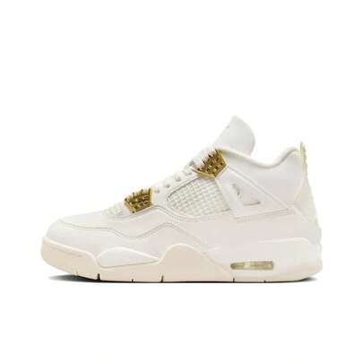 Nike Jordan Air Jordan 4 "Metallic Gold" - Comfortable, Versatile, Durable Mid-Top Retro Basketball Shoes - Unisex - White